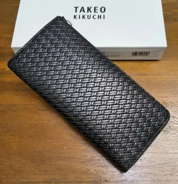 다케오 키쿠치 새상품 남성용 가죽 지갑 (메쉬/블랙 롱)
