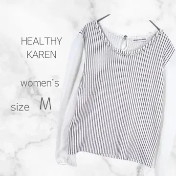 헬시 카렌 스트라이프 비쥬 장식 블라우스 쉬폰 소매 특기사항 있음