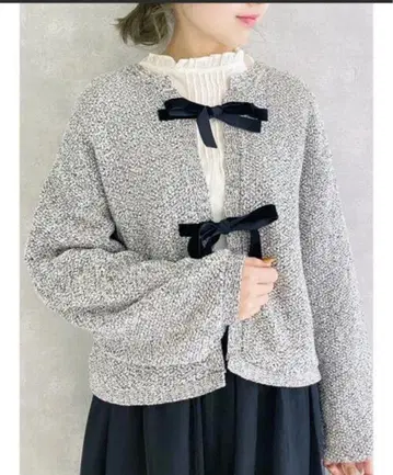 새상품 Samansa Mos2 트위드 라이크 니트 자켓 블랙 FREE