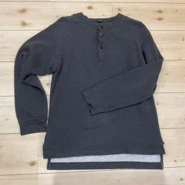 45R 속기모 그레이 버튼 헨리넥 긴팔 상의