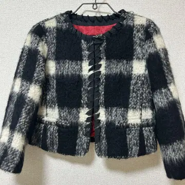 [새상품] 투모로우랜드 노카라 자켓 울 큐프라 체크 블랙 화이트