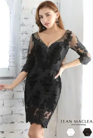 jean maclean 블랙 레이스 드레스 소매 있음
