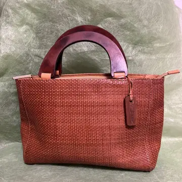 TAKANO 브라운 뜨개질 핸드백 우드 핸들