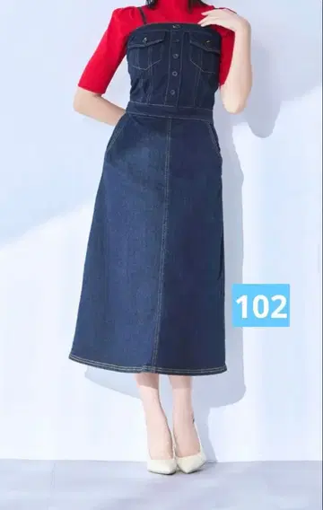 어깨끈 탈부착 가능한 스트레치 데님 원피스 인디고 102