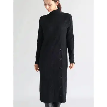 FENNEL 사이드 버튼 리브 니트 원피스 M 블랙
