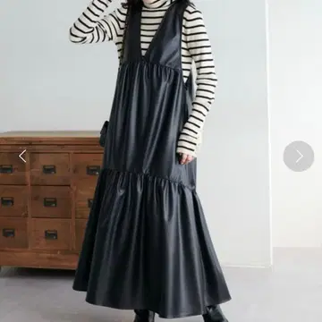 새상품급 DISCOAT 에코 가죽 티어드 원피스