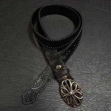 블랙 가죽 장식 버클 벨트