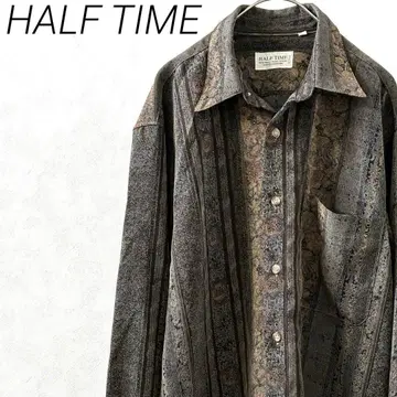 HALF TIME 셔츠 긴팔 스트라이프 가슴 포켓 구제 의류 빈티지