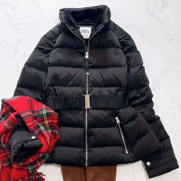 새상품급 자라 숏 다운 자켓 벨트 보아 안감 블랙 S~M