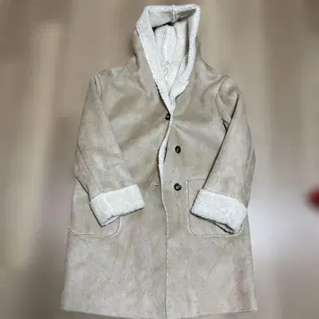 베이지 후드 부착 롱 코트 L