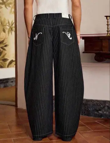 MANFINITY 스트라이프 와이드 팬츠 M 블랙