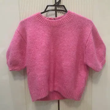 택 포함 새상품 ZARA 알파카 혼방 반팔 니트 핑크