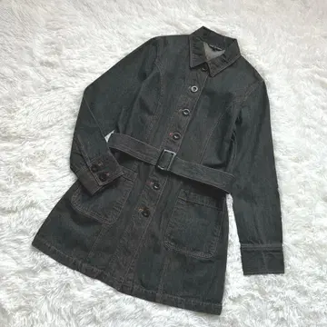 데님 코트 벨트 포함 블랙 계열 사이드 포켓 브라운 스티치 M 사이즈