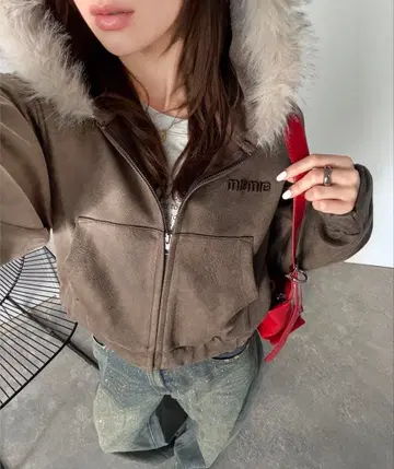 후드 퍼 달린 스웨이드 분또 후드티