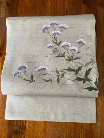 나고야 오비 연보라 초화무늬 새상품급