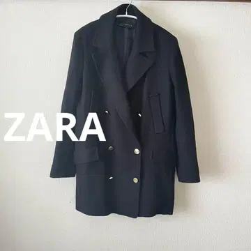 ZARA 울 골드 버튼 자켓 피 코트 다크 네이비