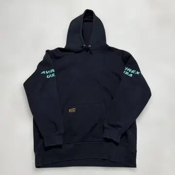 AVIREX 블랙 후드 부착 후드티 XL