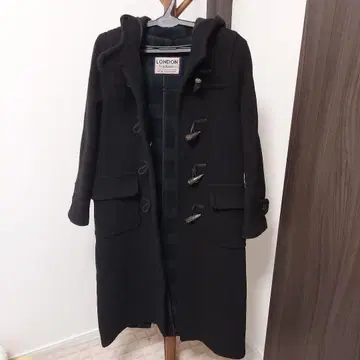 블랙 더플 코트 후드 부착