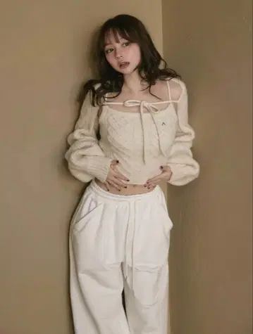 andmary Heart cable knit set ivory