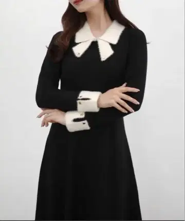 CENEA 세네아 바이컬러 리본 니트 원피스 블랙 S 사이즈