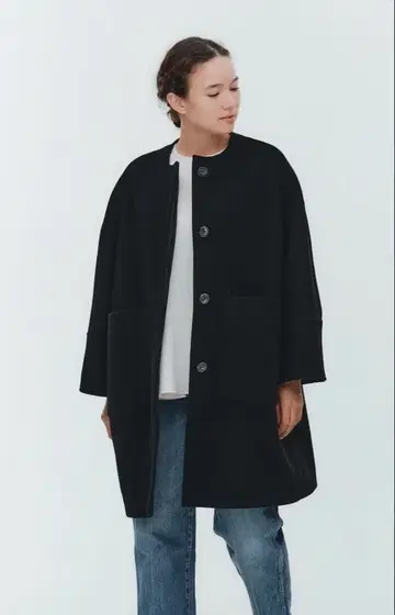 yori 울 노카라 코트 블랙