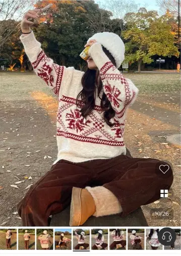 NUGU 루즈핏 스노우 플라워 후드 니트