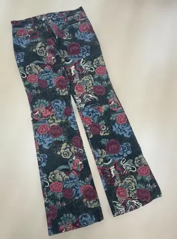 MEN'S BA-TSU 남성용 일본풍 패턴 올 패턴 용 문양 플레어 팬츠