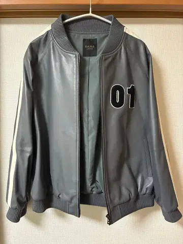 DAMA collection 그레이 가죽 자켓 LL 스트라이프 01