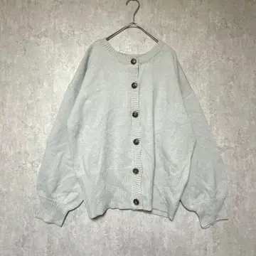 레이 카즌 긴팔 니트 가디건 볼륨 소매 루즈핏 라이트 그레이 F