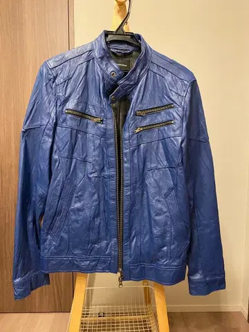 RATTLE TRAP 파랑 가죽 싱글 라이더 자켓