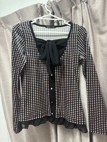 Y2K 하운드투스 히메 갸루 리본 프릴 핑크 벨로아 상의