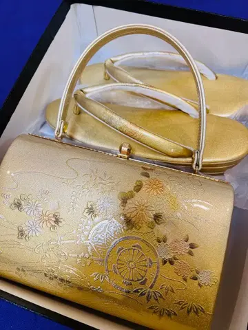 전통 예복 기모노용 골드 꽃무늬 일본 의류용 백과 조리 세트 [금와시]