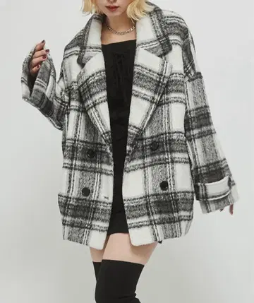 ENVYM 앙비 샤기 체크 코쿤 코트