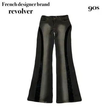 레어 90s 프랑스 구제 의류 벨벳 절개 슈퍼 플레어 데님 y2k