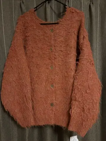 미사용 새상품 LEPSIM 3.5 게이지 샤기 가디건 오렌지 FREE