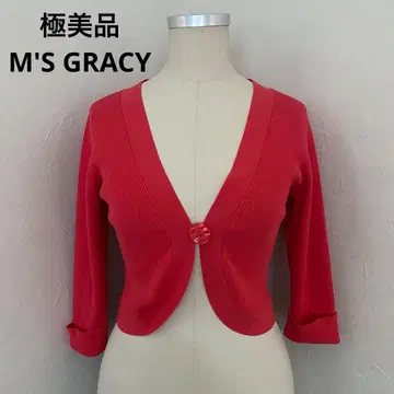 컨디션 최상 M'S GRACY 리브 니트 볼레로 가디건 핑크 38