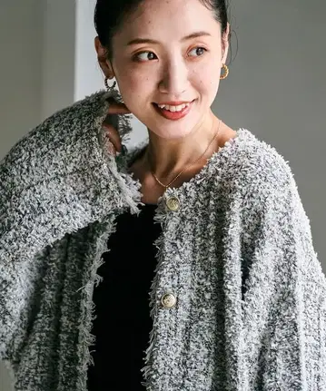 자카드 니트 골드 버튼 가디건