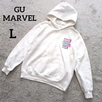 마블 지유 속기모 후디 후드티 화이트 로고 프린트 L 059