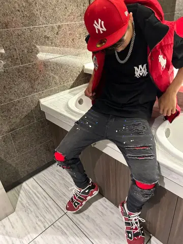 데미지 데님 팬츠 블랙 usdrip hiphop 28