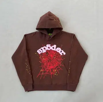 sp5der 브라운 스파이더 웹 후드티