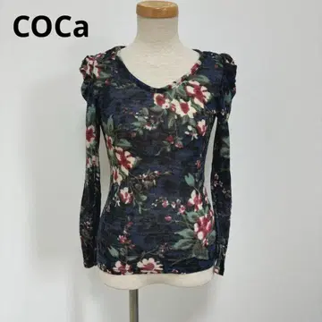COCa 코카 M 꽃무늬 파워 숄더 상의 V넥 개성있는 멋쟁이