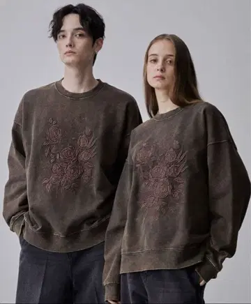 완판템 헤비 웨이트 자수 디자인 맨투맨 브라운 XS