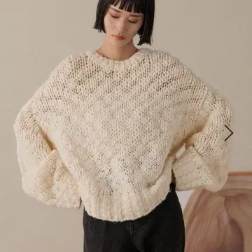 LOWRYS FARM 슬라브 니트 풀오버 LS 아이보리