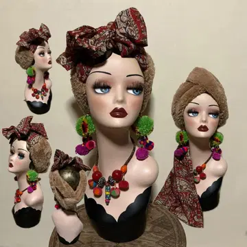 크로스 퍼 볼륨감 인도 면 리본 어레인지 헤어 터번