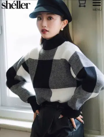 sheller 블록 체크 니트 스웨터