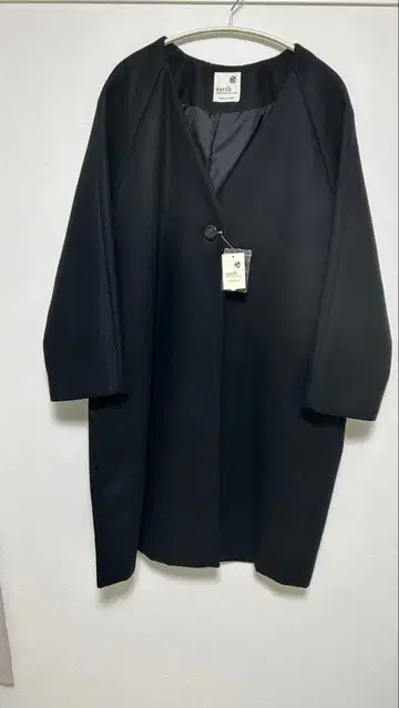 블랙 노카라 롱 코트 사이즈 F