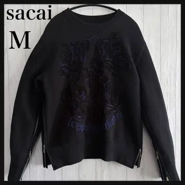 [ 레어 디자인 ] sacai 자수 사이드 지퍼 맨투맨 블랙 M