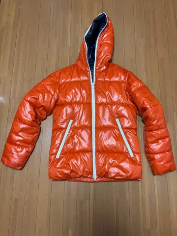 오렌지 후드 부착 다운 자켓 XL