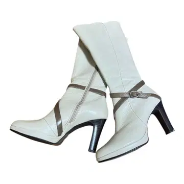 WANONANO 화이트 가죽 롱 부츠 23.5