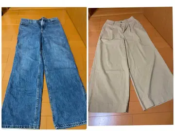 와이드 팬츠 와이드 데님 블루 베이지 S 글로벌 워크 세트